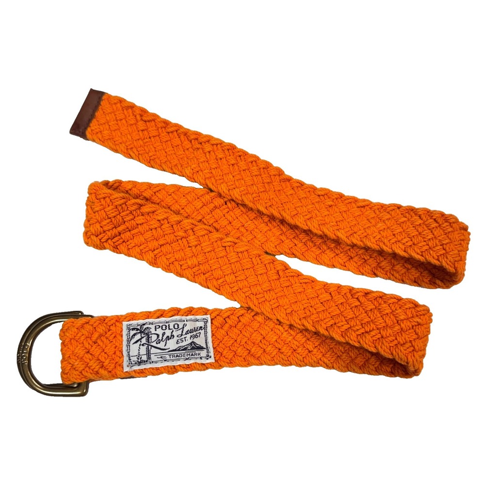 Polo Ralph Lauren Braided D-Ring Belt Small Orange Casual Y2K Retro Brass Buckle
